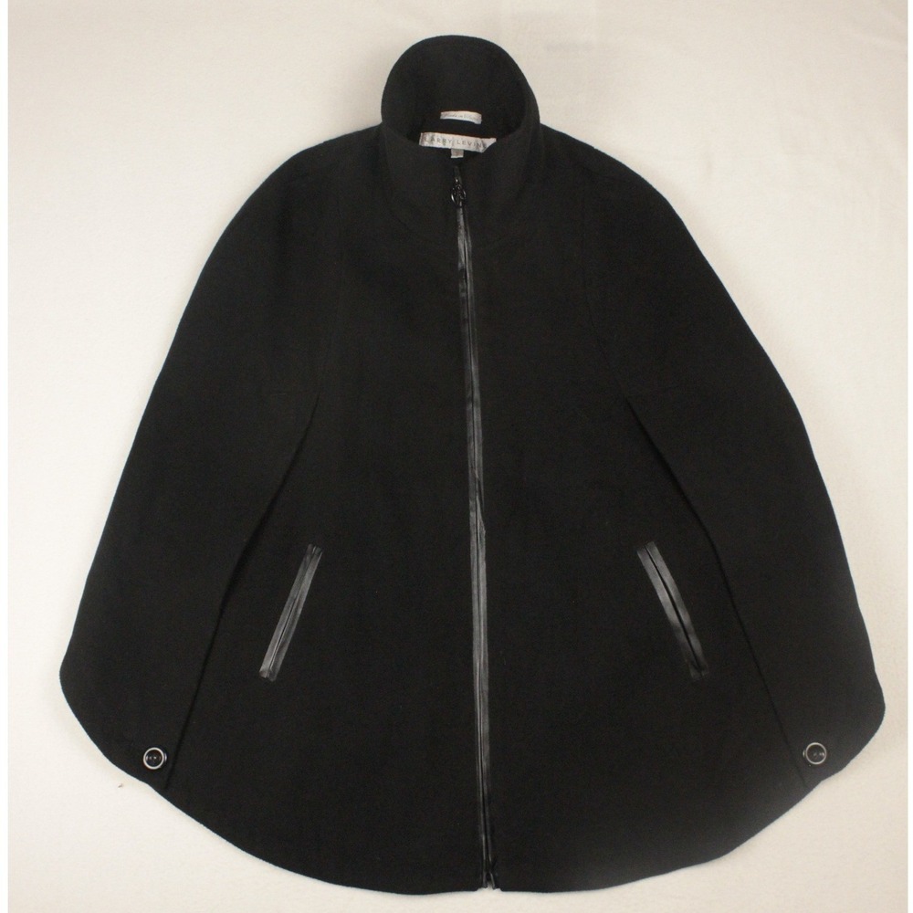 Larry Levine Y2K Black Cape Jacket Office Goth Wool Blend Zip Mock Neck Sz S